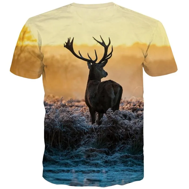 Animal T shirts Men Deer T-shirts Graphic Landscape Tshirts Cool Harajuku Tshirt Anime