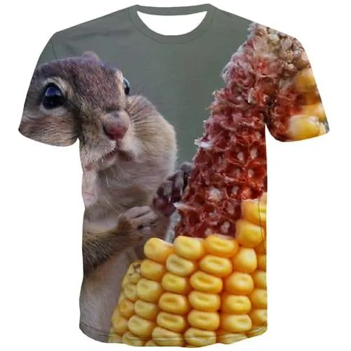 Animal T shirts Men Squirrel Tshirt Printed Food Tshirt Anime Corn Tshirts Casual Funny T-shirts Graphic Short Sleeve T shirts