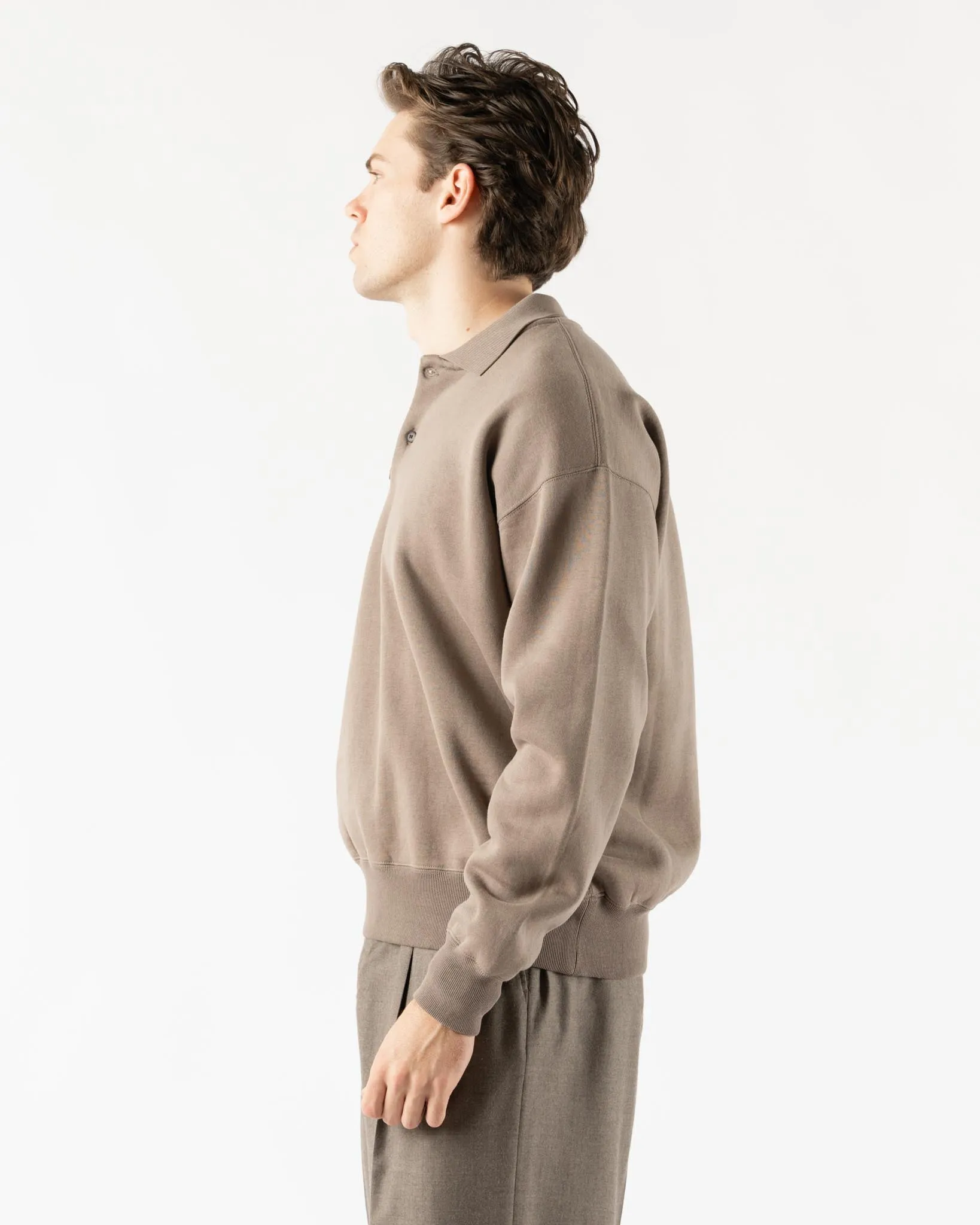 Auralee Smooth Soft Sweat Polo in Olive Brown