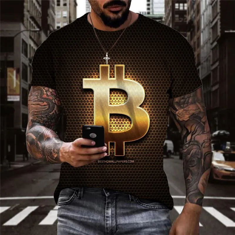 Bitcoin T shirt Men Retro Tshirt Printed Black T-shirts 3d Harajuku Funny T shirts