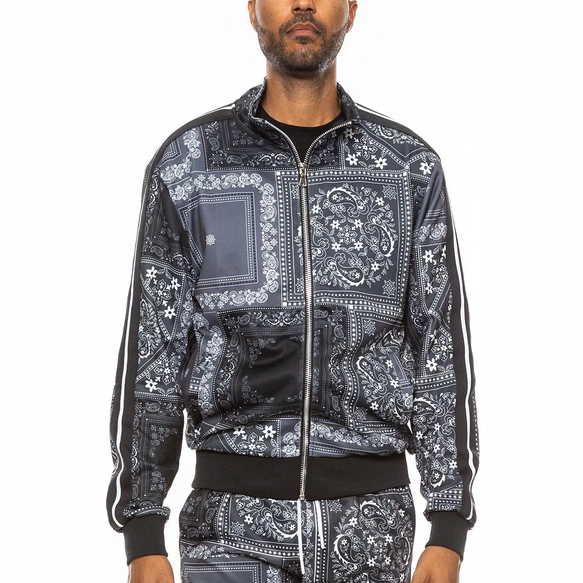 Black Paisley All Over Print Track Jacket