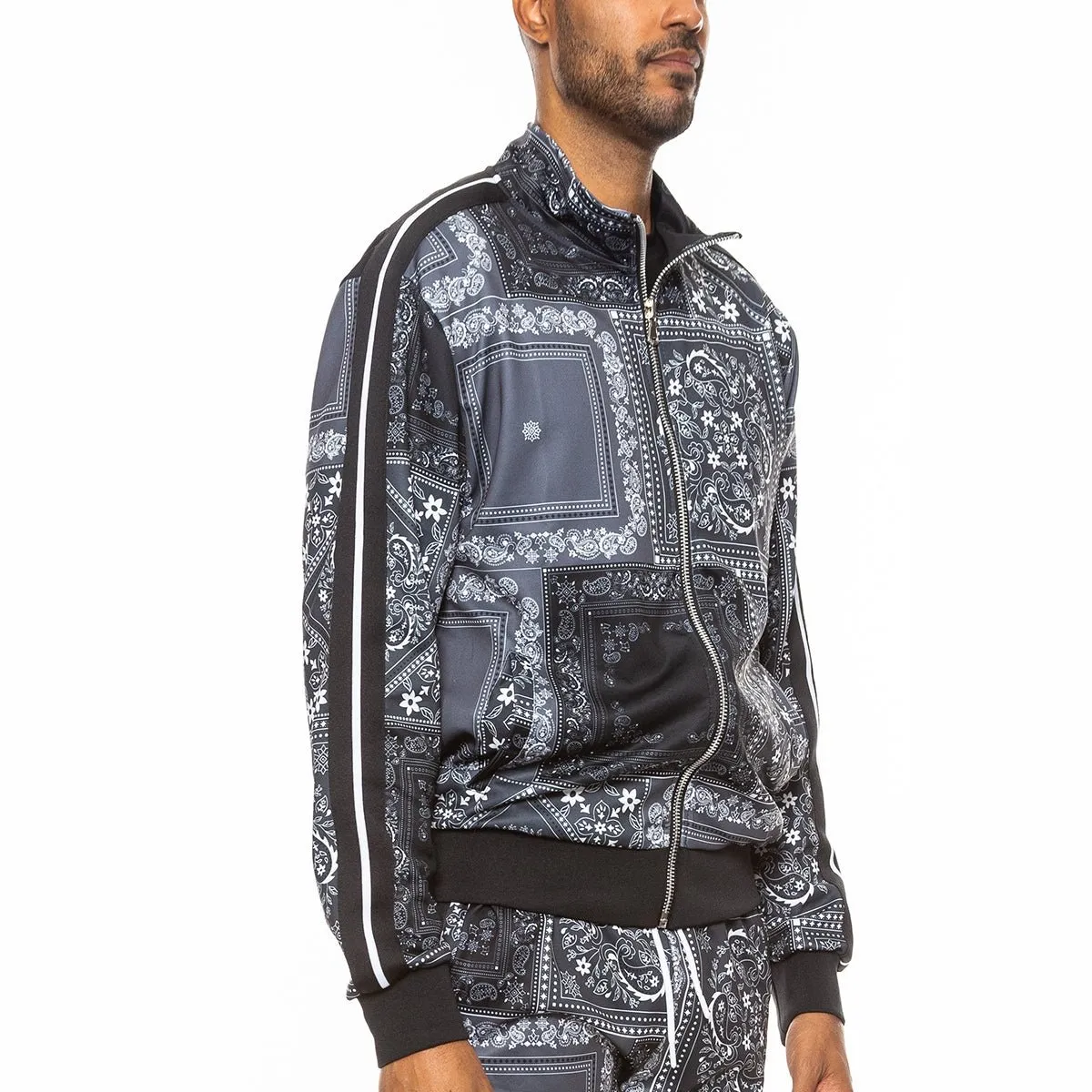 Black Paisley All Over Print Track Jacket