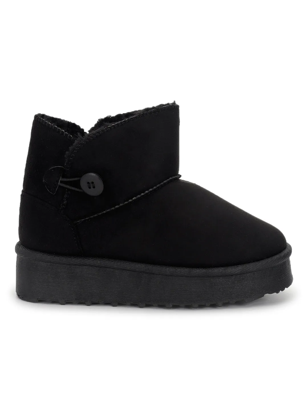 Black Suede Winter Stylish Ankle Boots For Kids-Unisex (TC-RS3685-BLK)