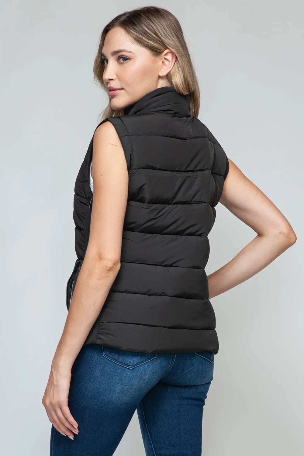 Black Zip Up Turtleneck Vest with Pockets