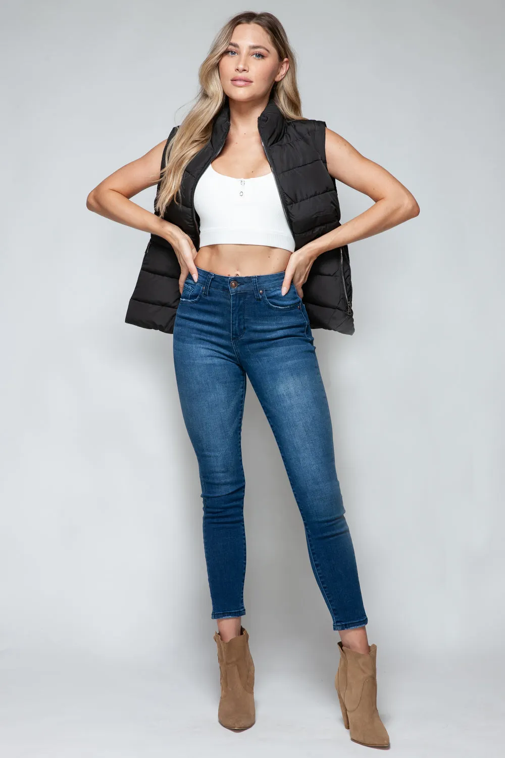 Black Zip Up Turtleneck Vest with Pockets