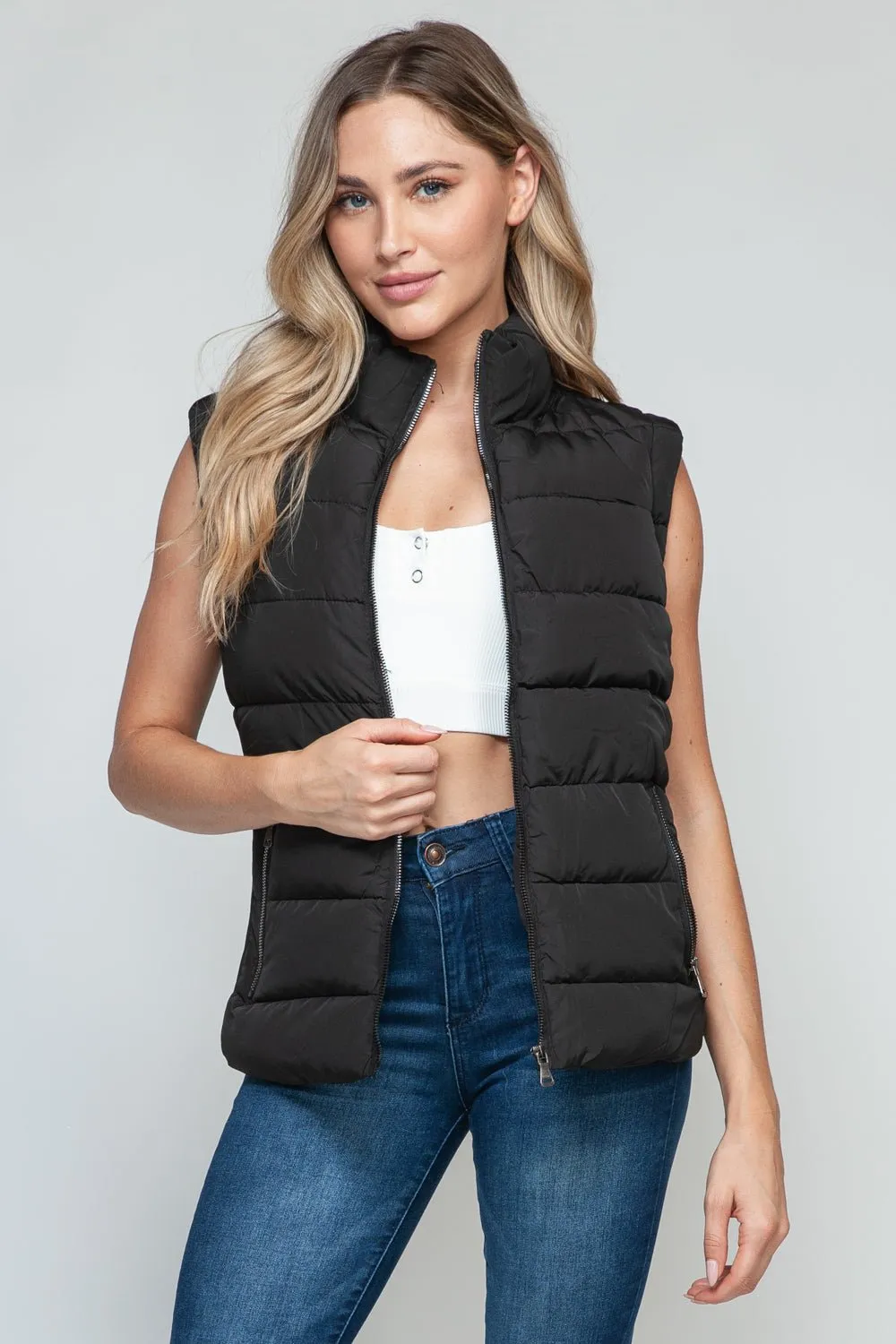 Black Zip Up Turtleneck Vest with Pockets