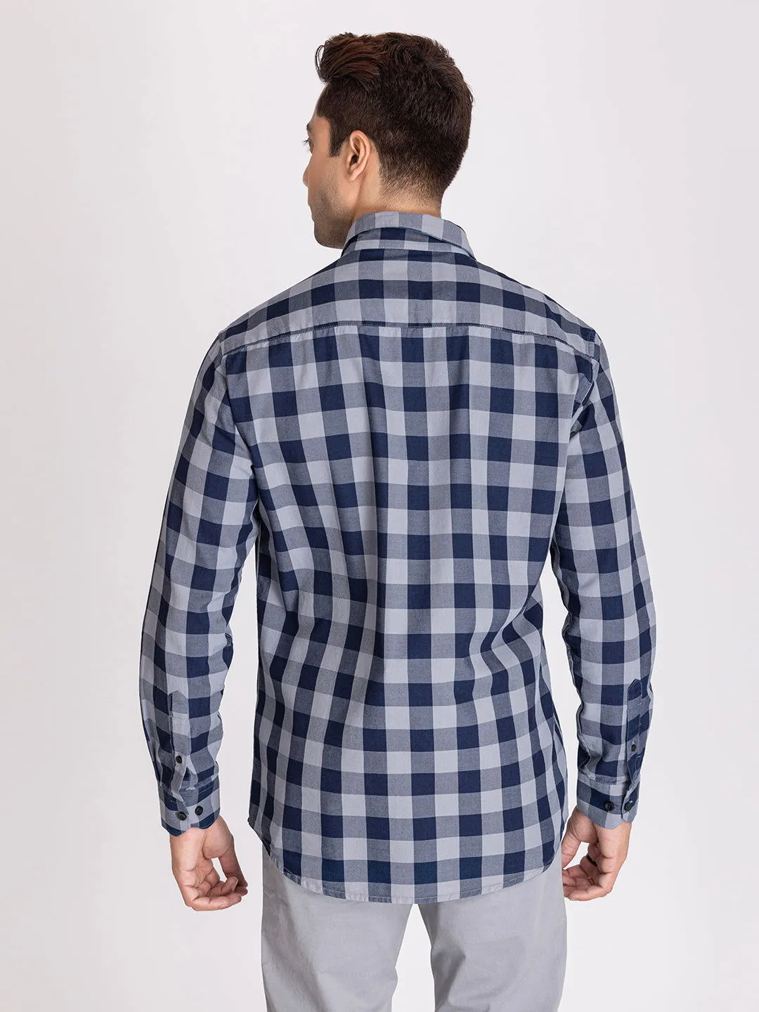 Blue grey indigo check shirts