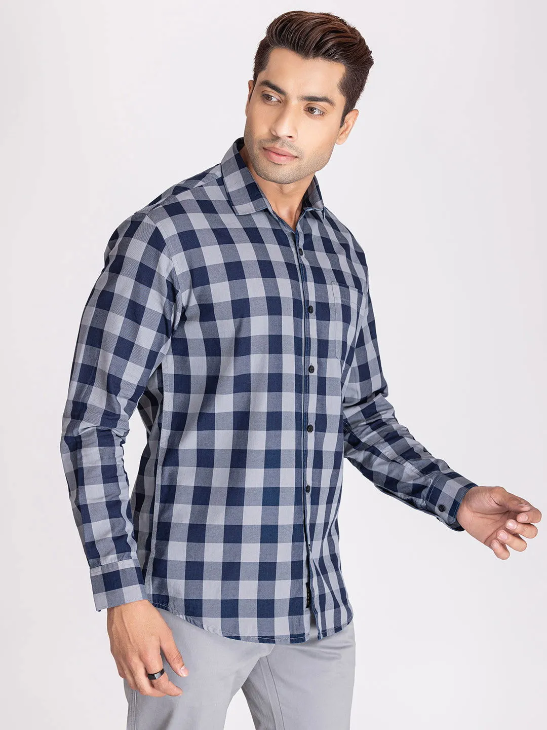 Blue grey indigo check shirts