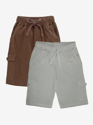 Boy's Knee Length Cotton Jersey Cargo Shorts- Pack of 2