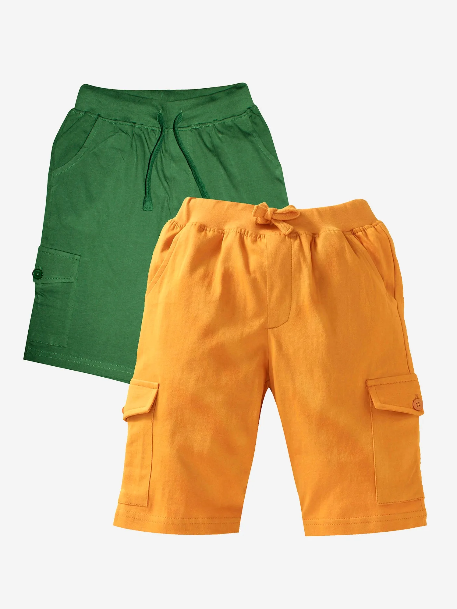 Boy's Knee Length Cotton Jersey Cargo Shorts- Pack of 2