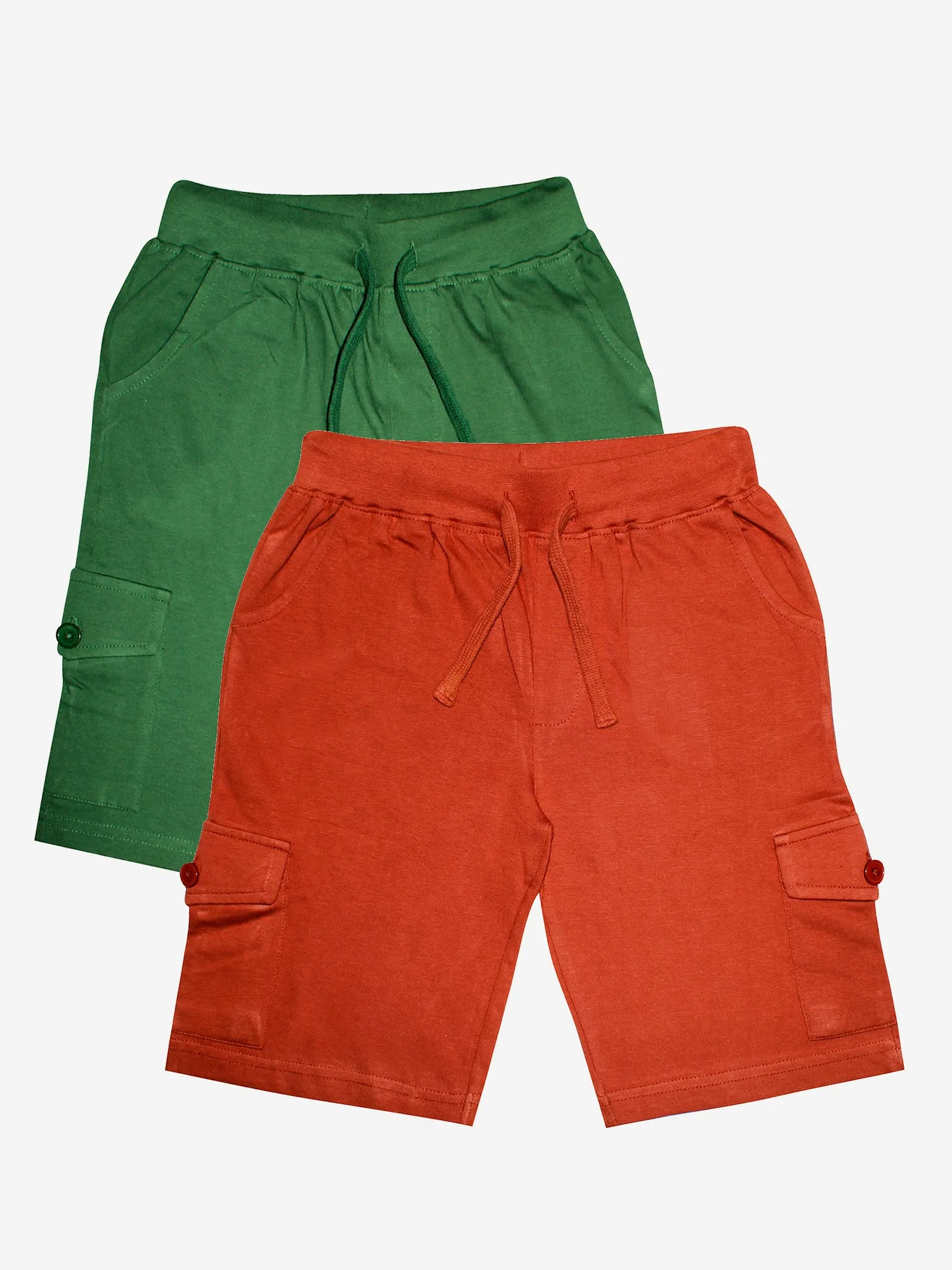 Boy's Knee Length Cotton Jersey Cargo Shorts- Pack of 2