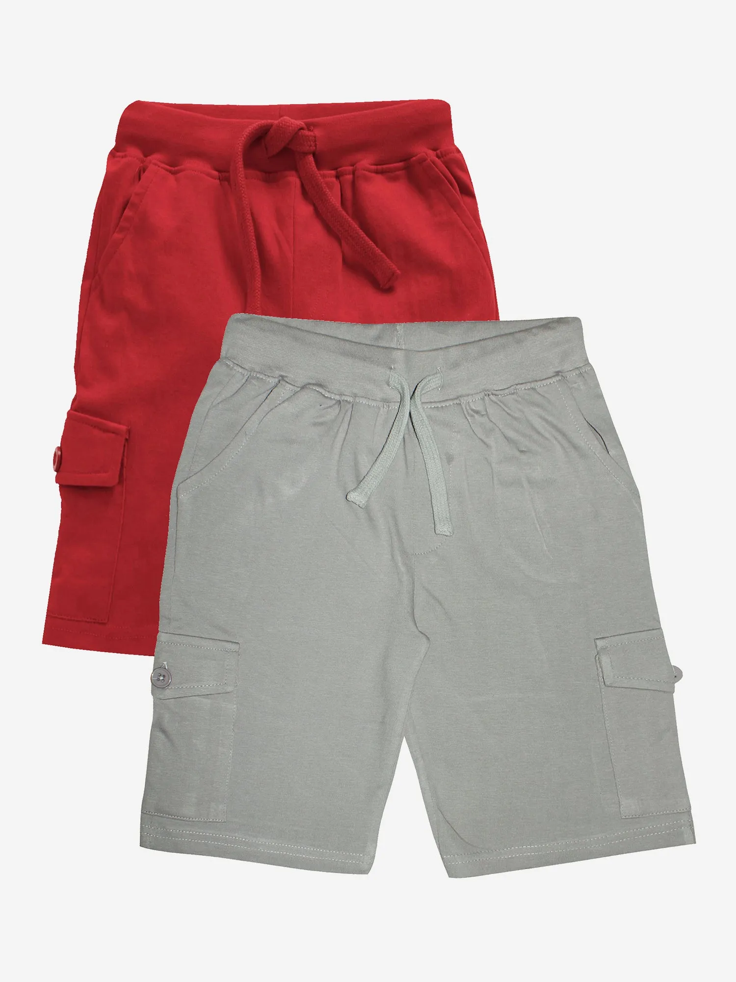 Boy's Knee Length Cotton Jersey Cargo Shorts- Pack of 2