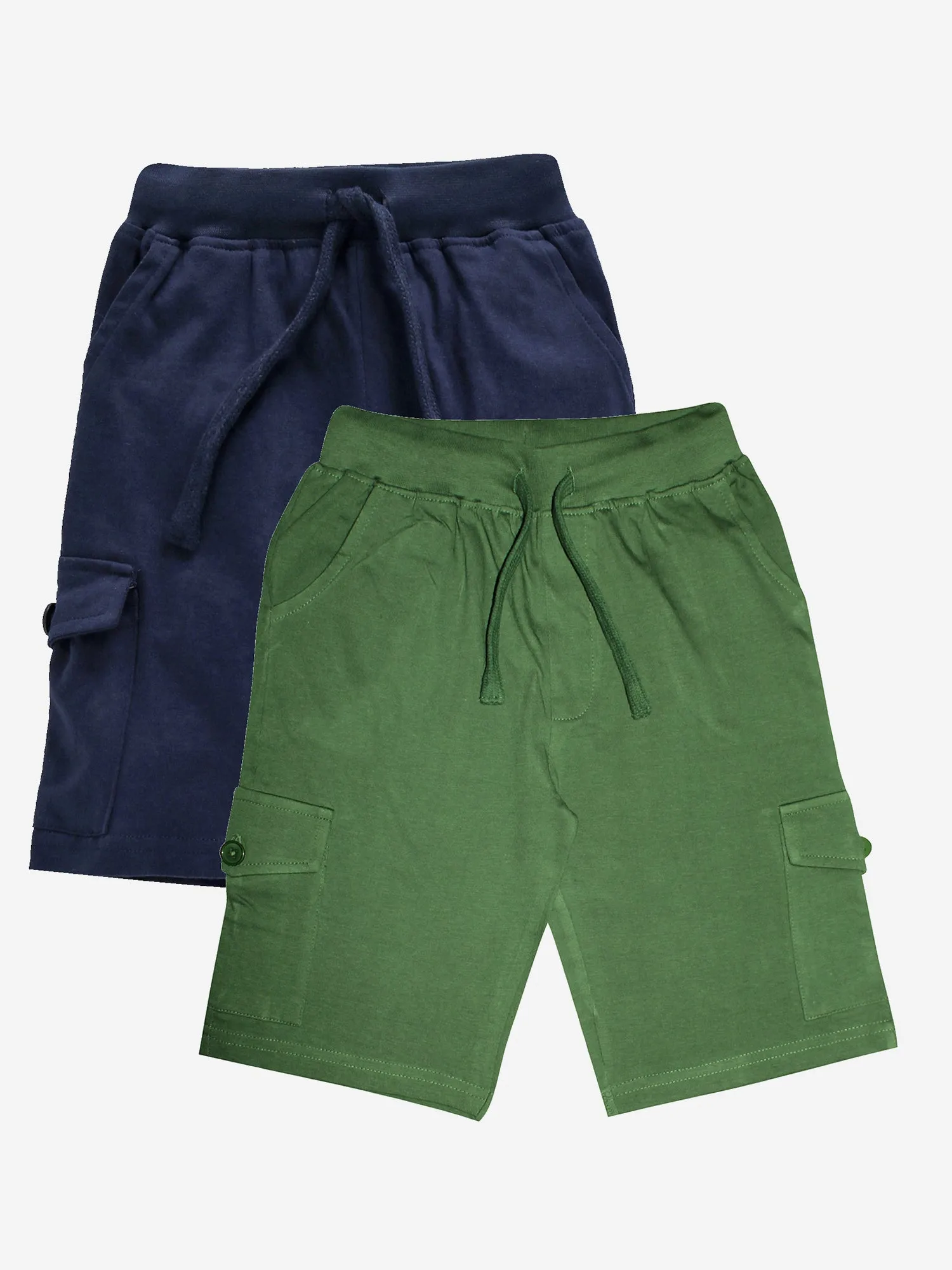 Boy's Knee Length Cotton Jersey Cargo Shorts- Pack of 2