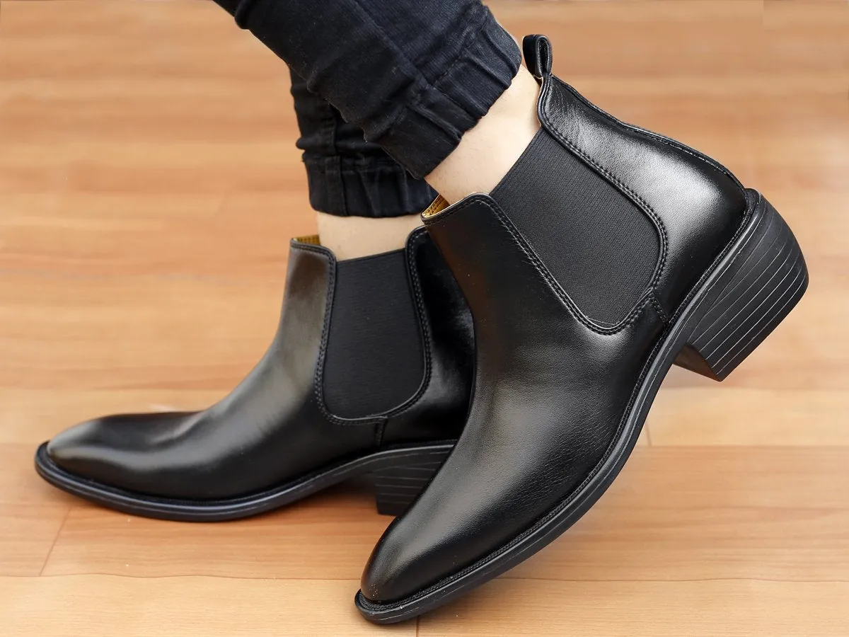 Bxxy's 3 Inch Hidden Height Increasing Faux Leather Chelsea Boots for Men