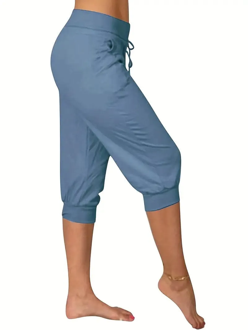 Capri Drawstring Pants with Pockets, Women's Casual Solid Trousers