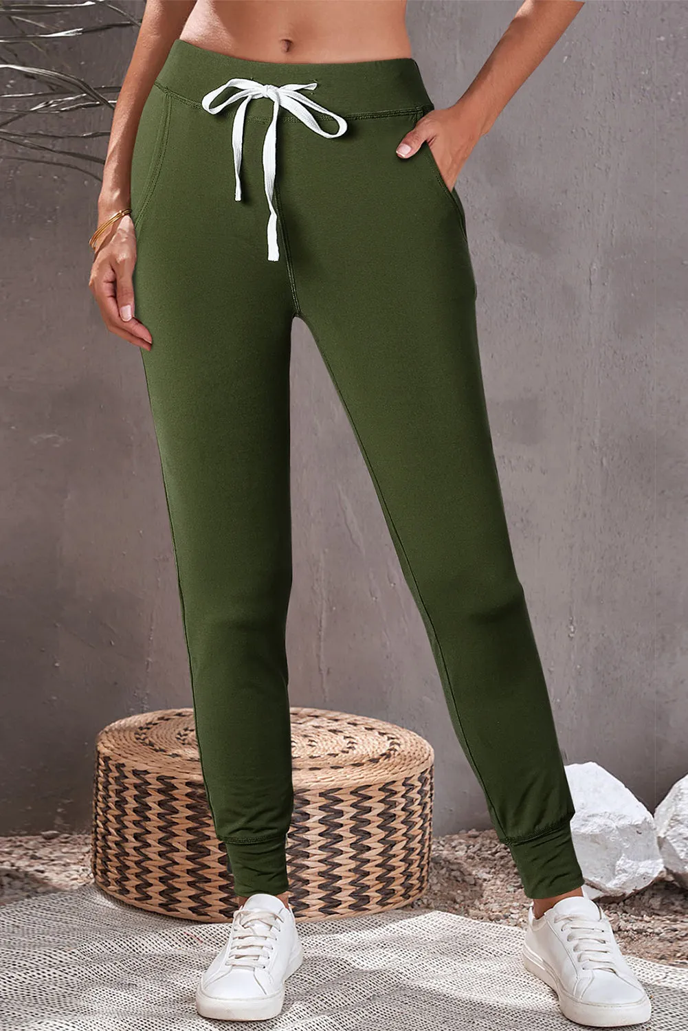 Capri Drawstring Pants with Pockets, Women's Casual Solid Trousers