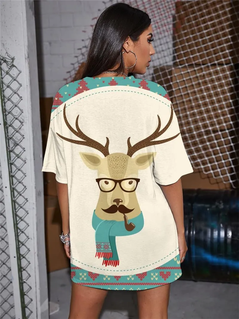 Christmas T-shirt Women Deer T-shirts 3d Animal Gothic Snowflake Funny T shirts