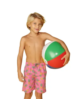 CKLS25 Boys Swim Trunks in a randomized pineapple print