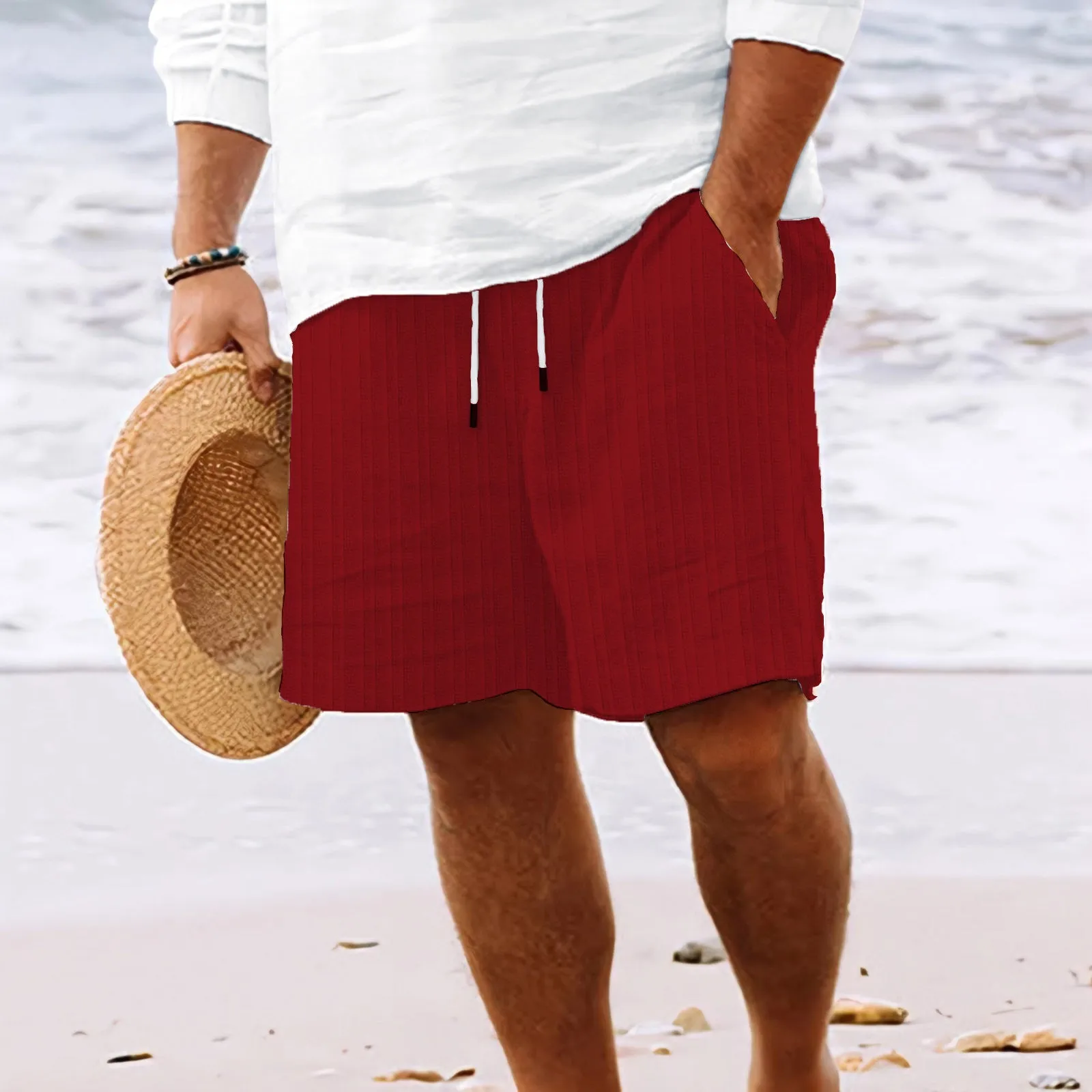 Comfortable Men's Cotton and Linen Lace Striped Shorts