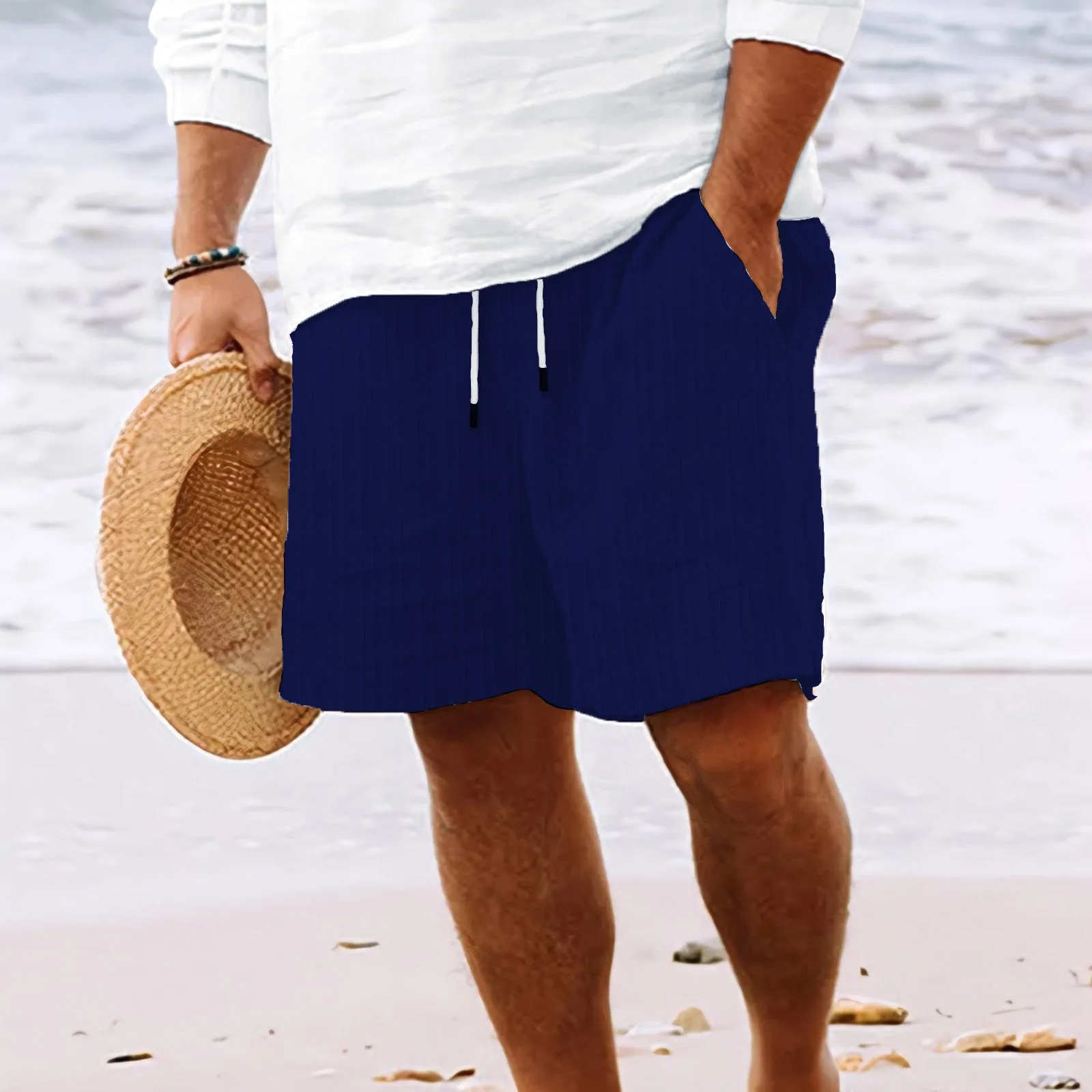 Comfortable Men's Cotton and Linen Lace Striped Shorts