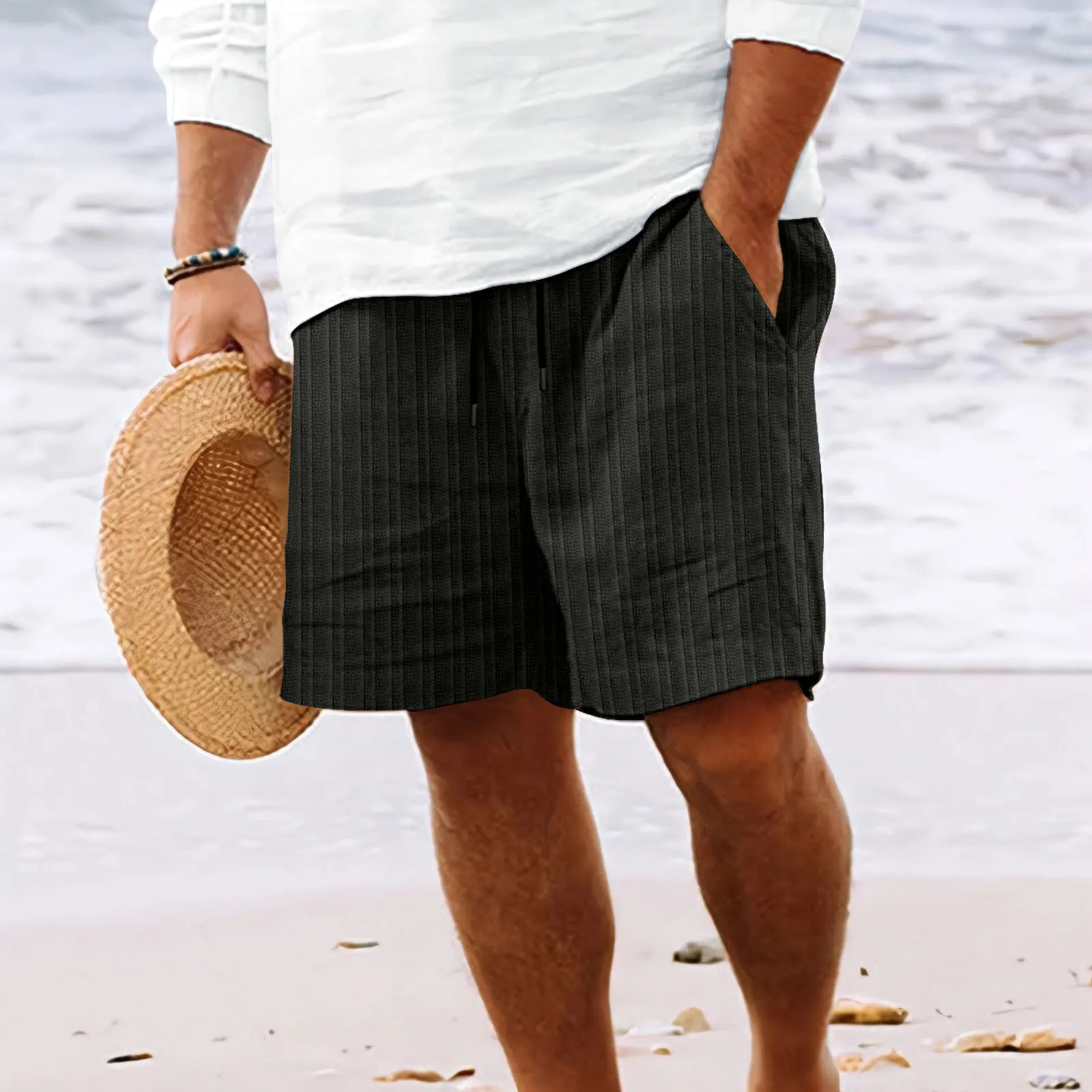 Comfortable Men's Cotton and Linen Lace Striped Shorts