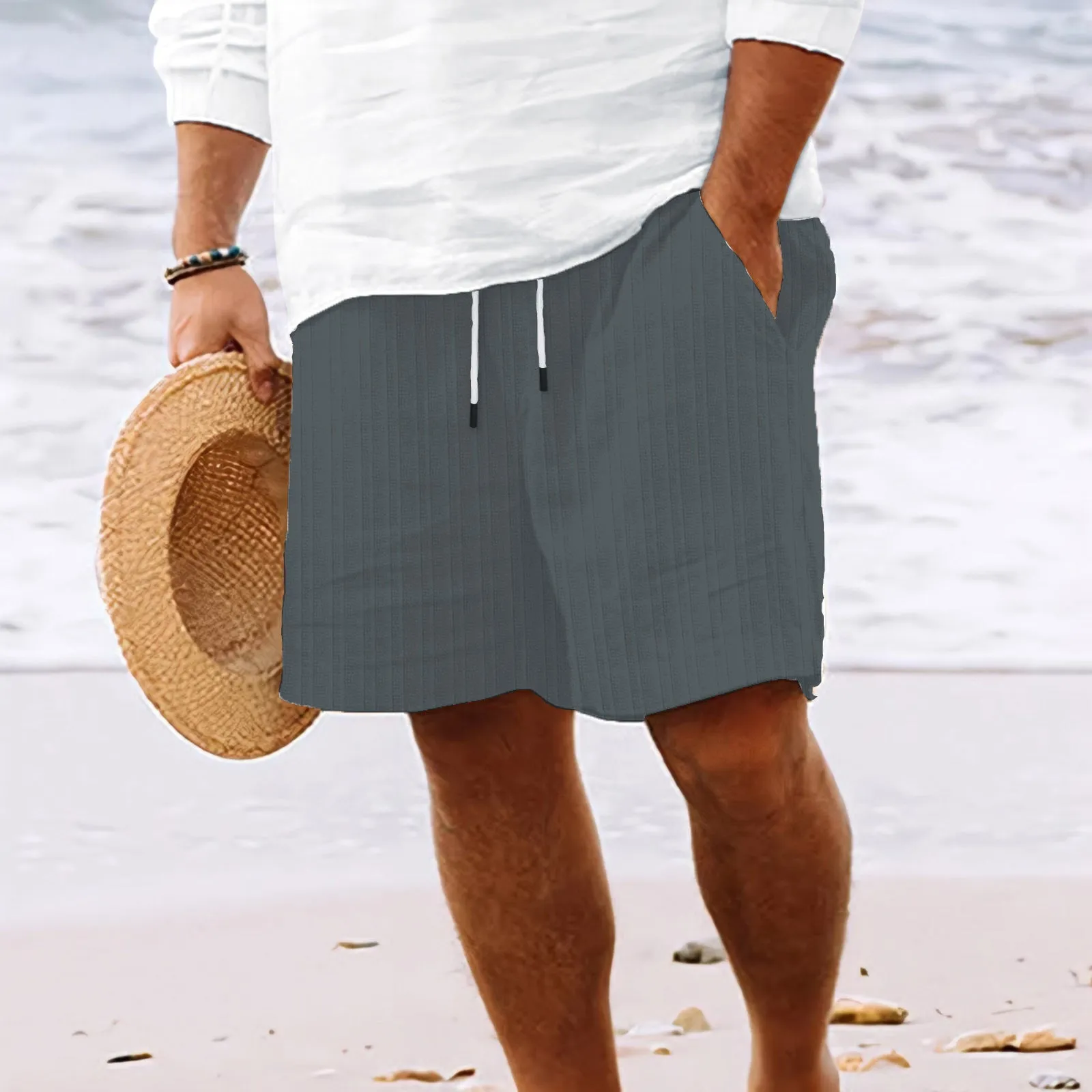 Comfortable Men's Cotton and Linen Lace Striped Shorts