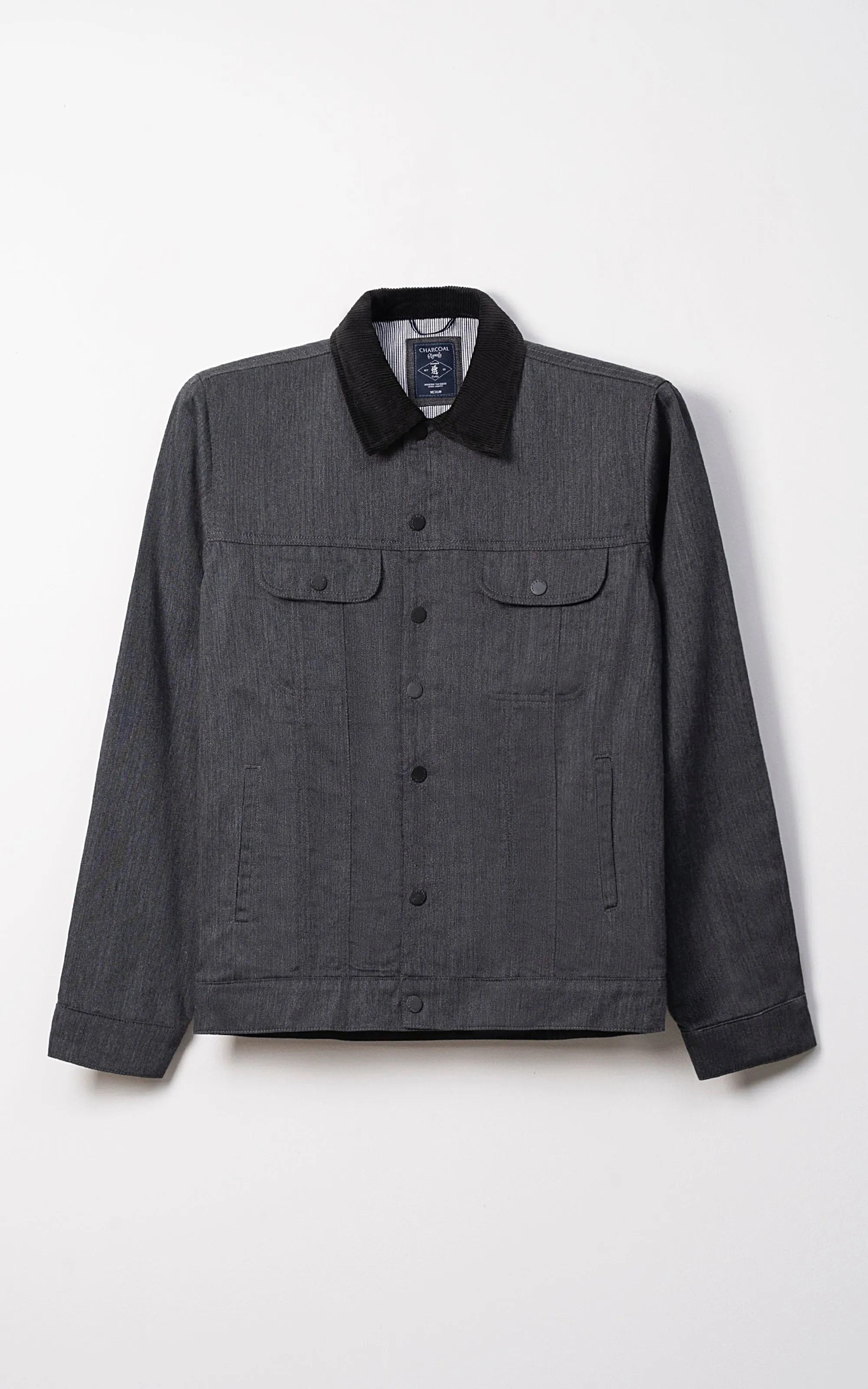 CORDUROY COLLAR FULL SLEEVE JACKET BLACK