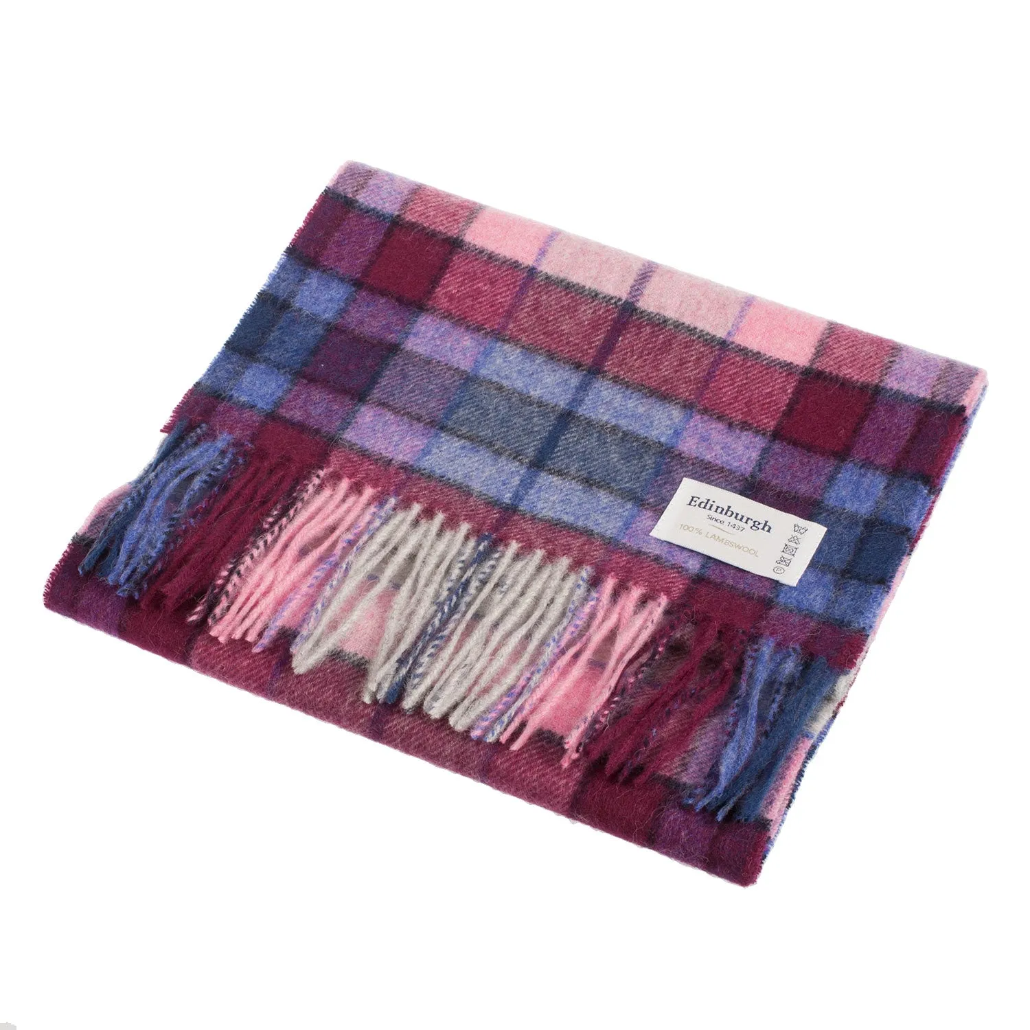 Edinburgh 100% Lambswool Scarf  Tie Dye Check - Navy/Pink