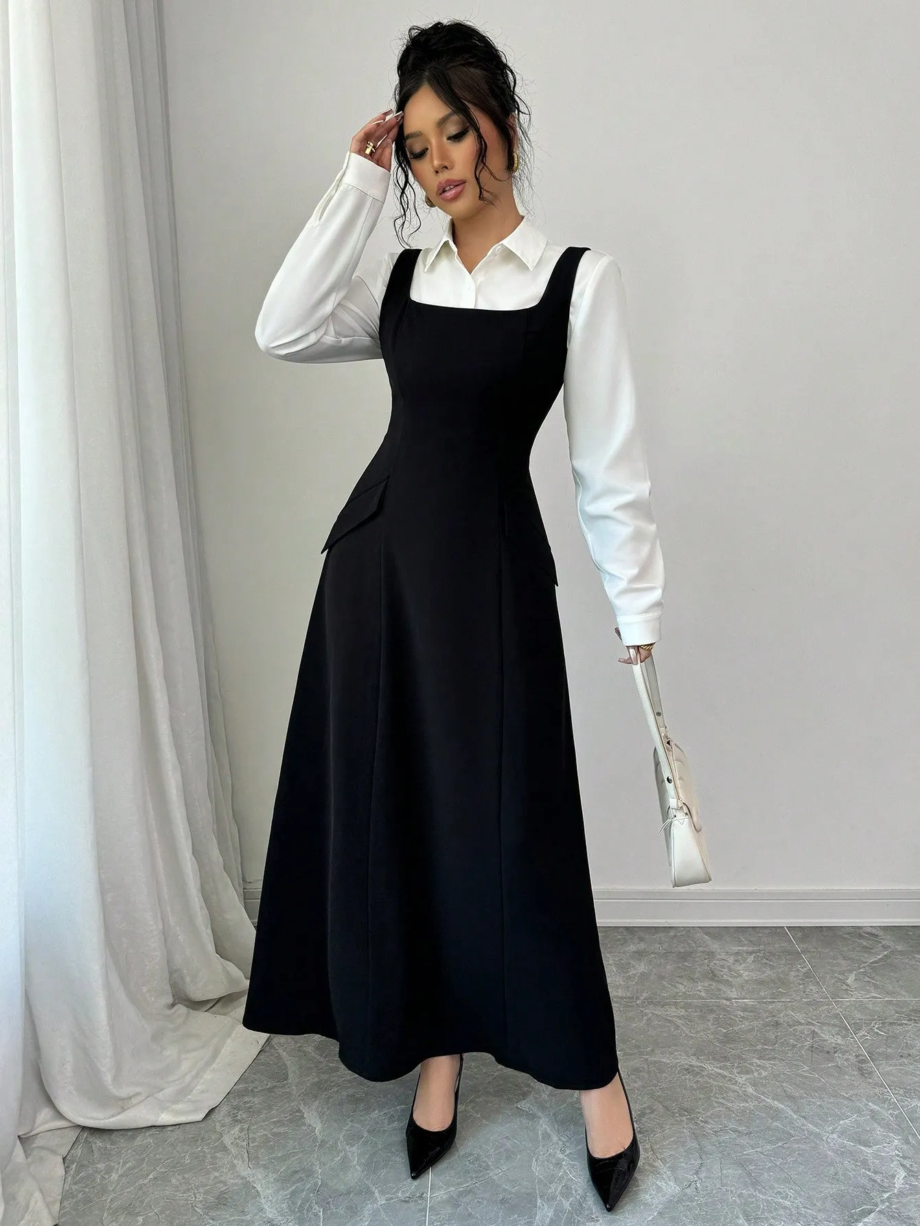 Elegant Noir Pinafore Dress