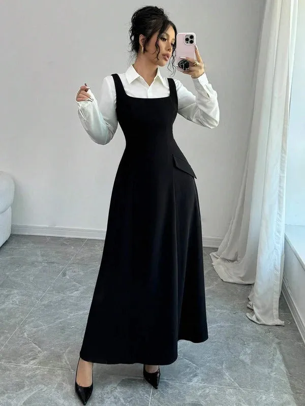 Elegant Noir Pinafore Dress