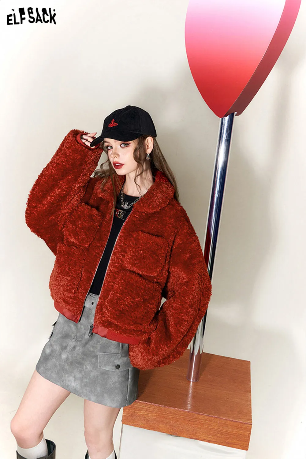 ELFSACK Thicken Plush Coats Women 2023 Winter New Chinese Style Luxury Warm Outwears