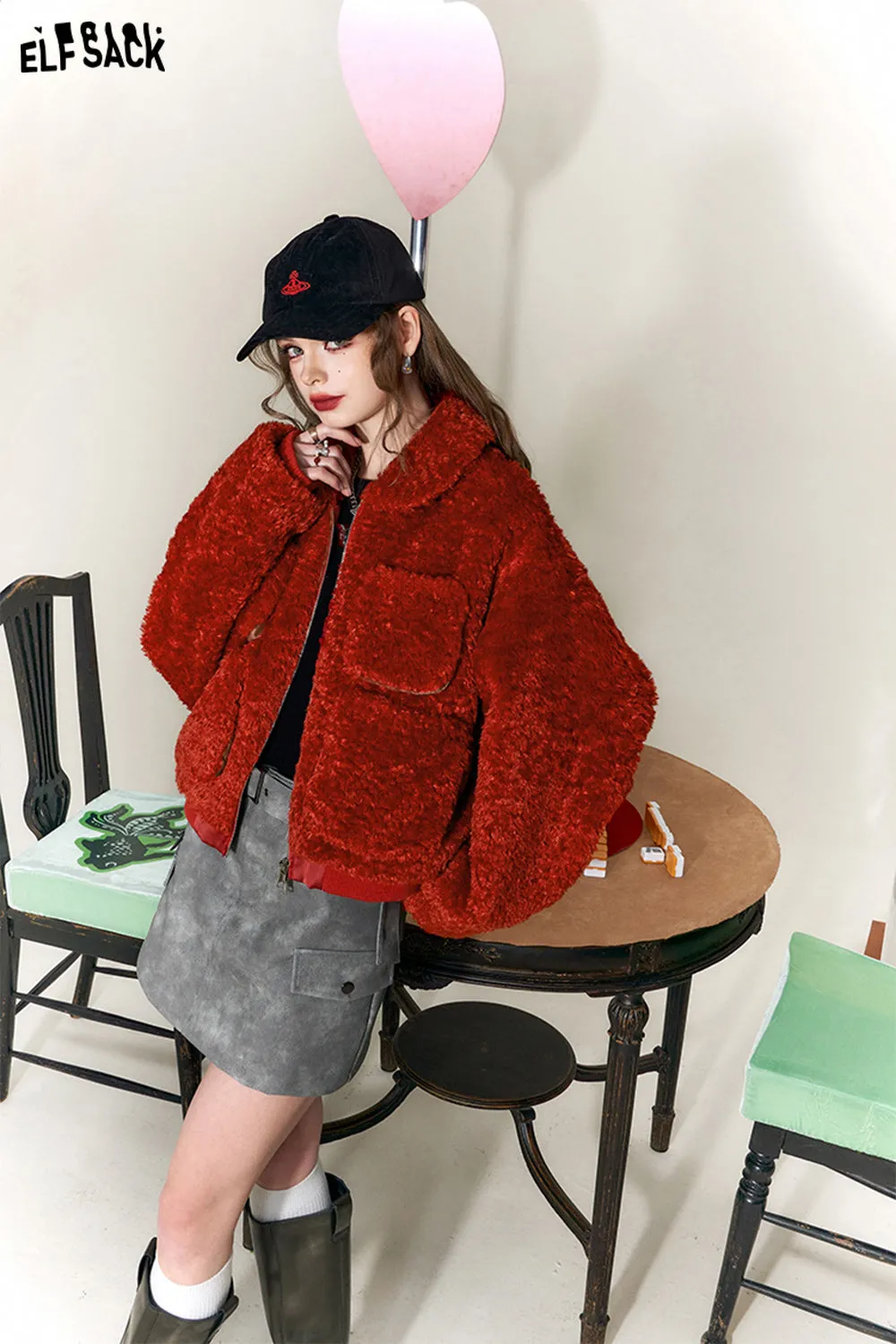 ELFSACK Thicken Plush Coats Women 2023 Winter New Chinese Style Luxury Warm Outwears