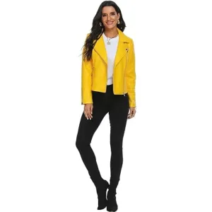 Genuine Leather Yellow Biker Jacket