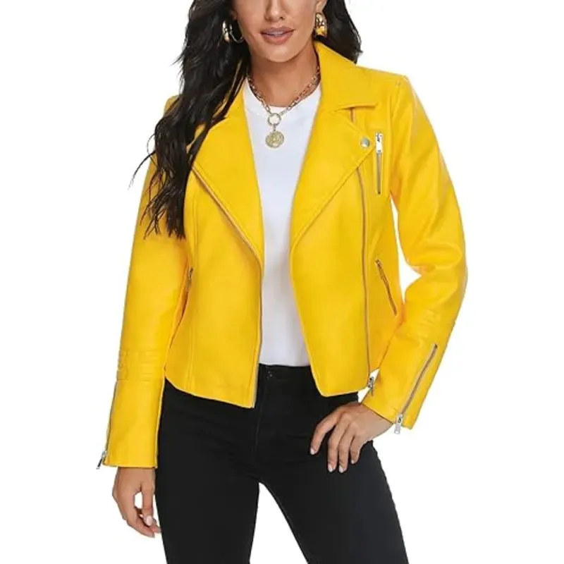 Genuine Leather Yellow Biker Jacket