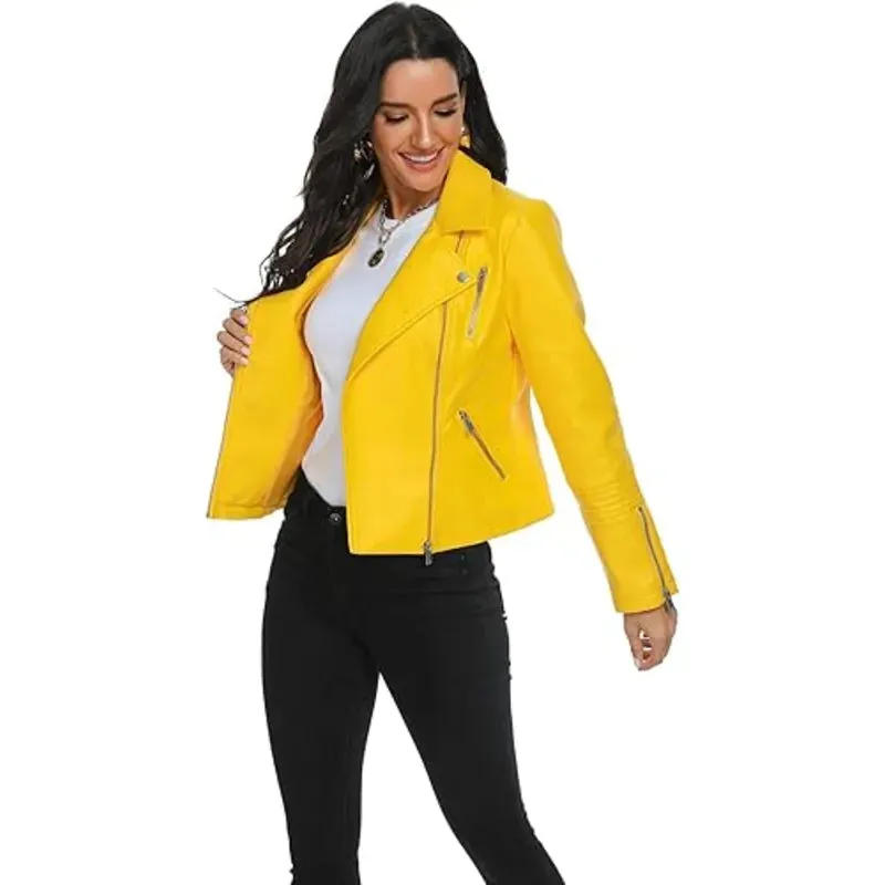 Genuine Leather Yellow Biker Jacket