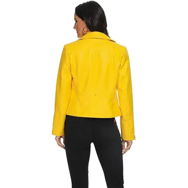 Genuine Leather Yellow Biker Jacket