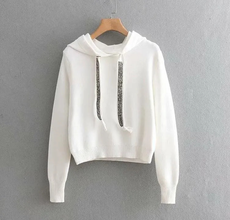 Glitter Long-Sleeve Knitted Hoodie