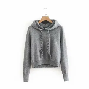 Glitter Long-Sleeve Knitted Hoodie