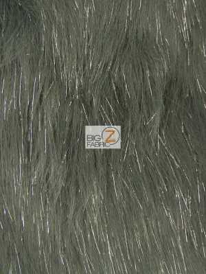 Gray Solid Shiny Tinsel Long Pile Faux Fur Fabric / Sold By The Yard