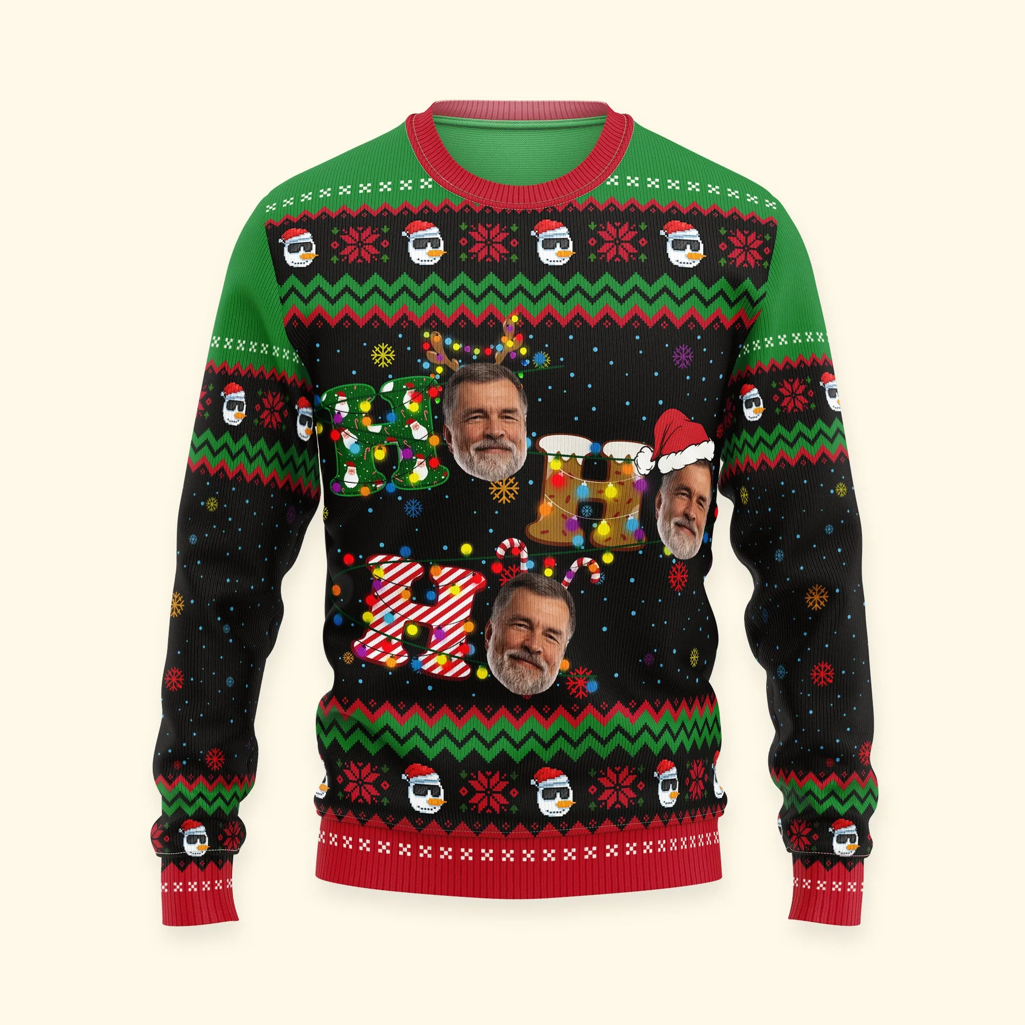 Ho Ho Ho Christmas - Personalized Photo Ugly Sweater