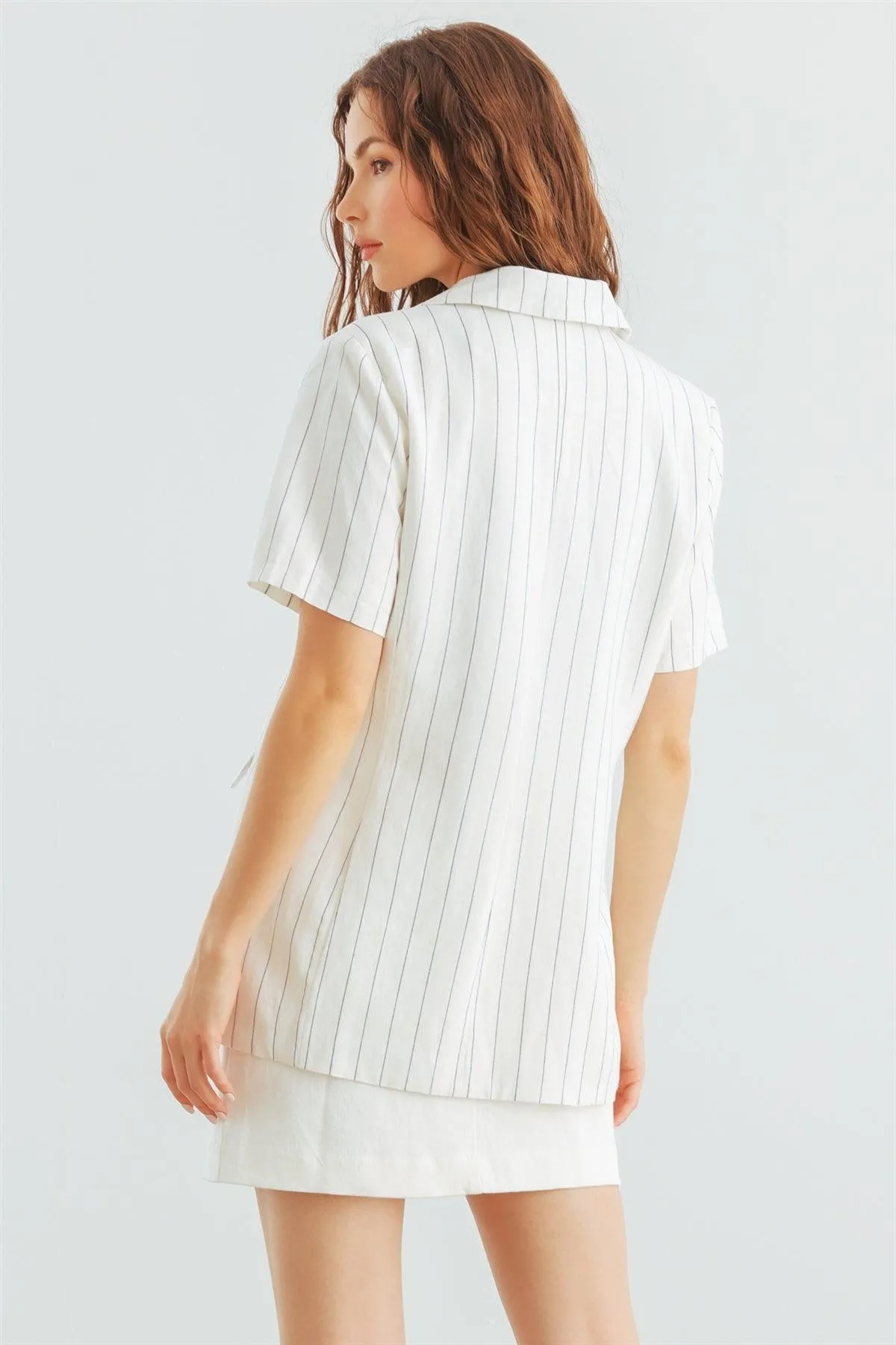 Ivory Black Stripe Button-Up Short Sleeve Blazer /1-2-2-1