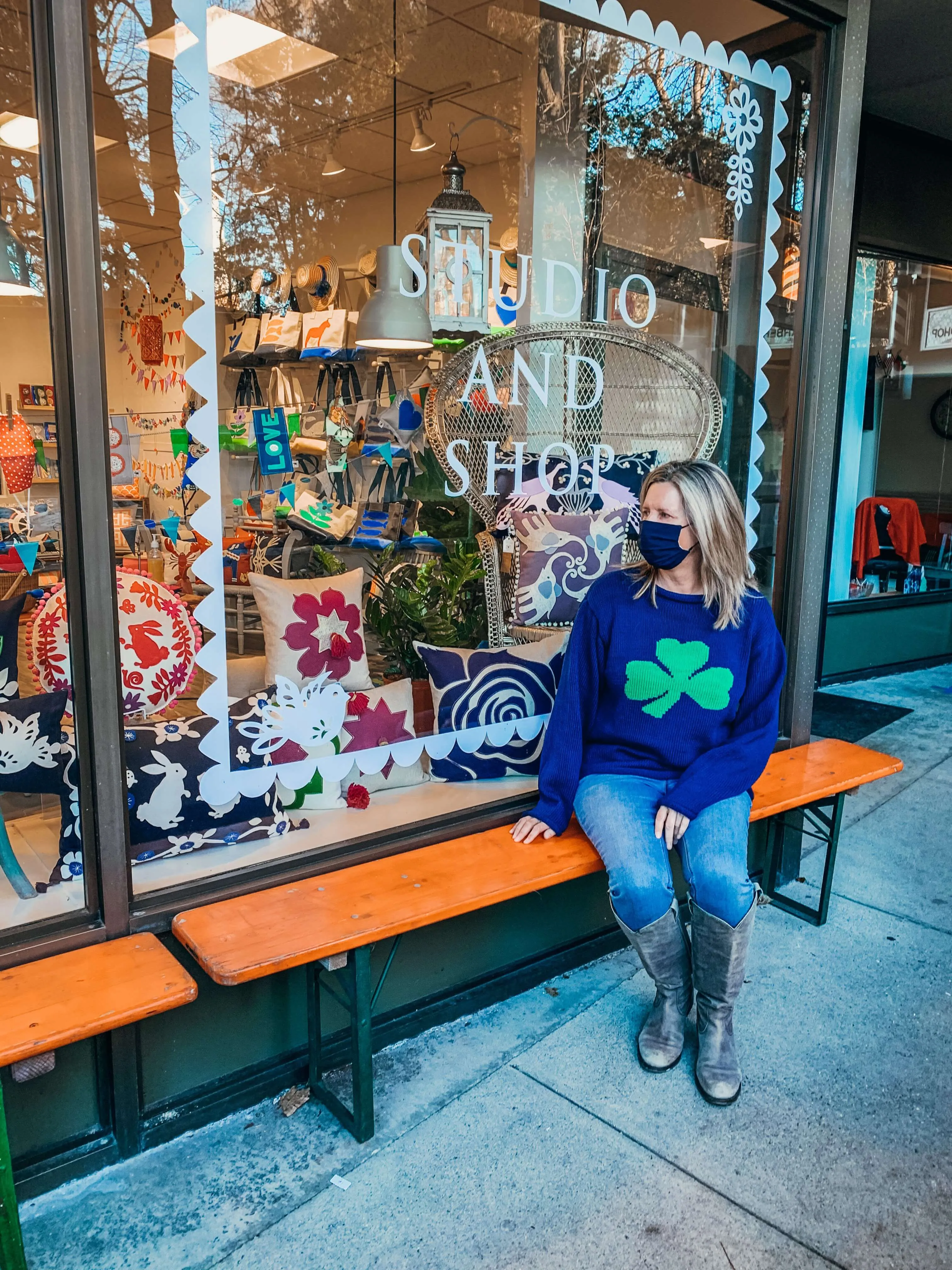 Ladies Navy Shamrock Sweater