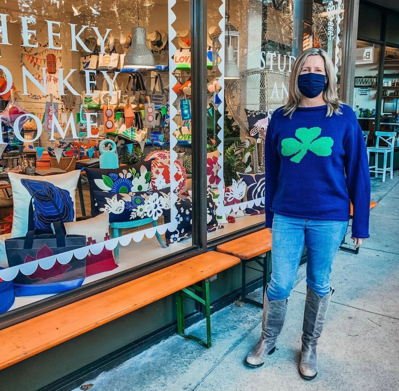 Ladies Navy Shamrock Sweater