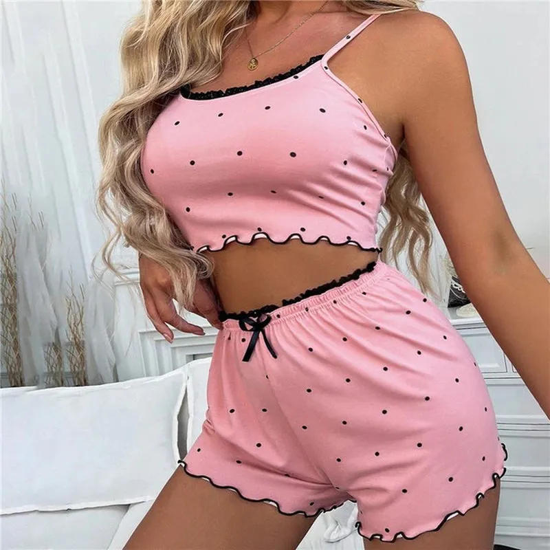 Ladies Sexy 2 Piece Pajama Set Deep V Neck Pyjamas Shorts Set Lace Pijama Suit Sleepwear for Women Sexy Pajama Suit