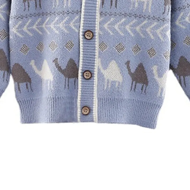 Little Surprise Box Kids Light Blue Camel Troop, Cardigan V neck Sweater