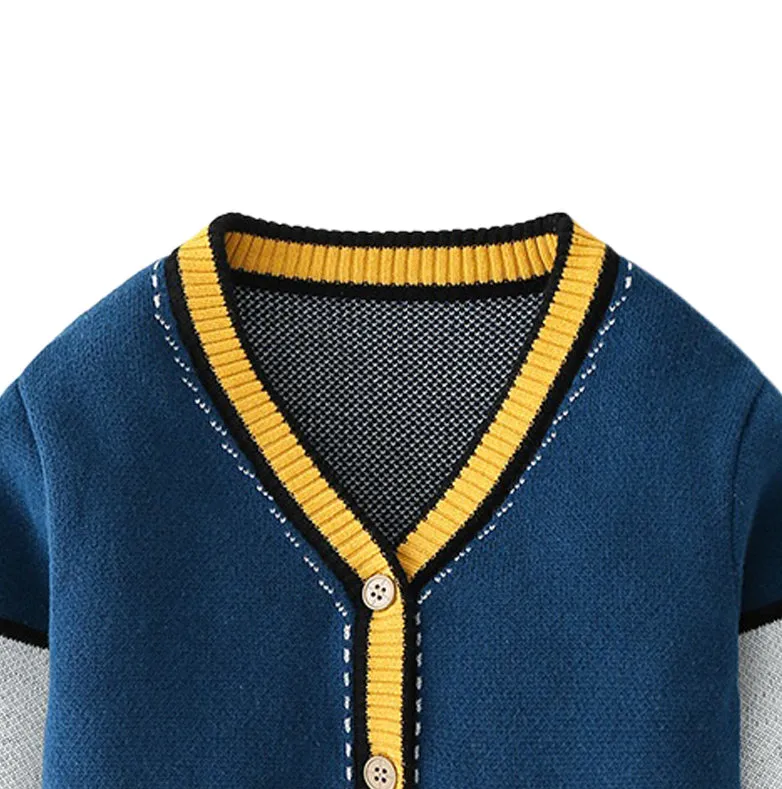 Little Surprise Box Kids Navy Blue with Striking Mustard Stripes Cardigan Sweater V neck-5-6 Y