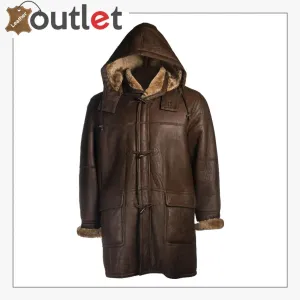 Men Brown Shearling Hoodie Coat