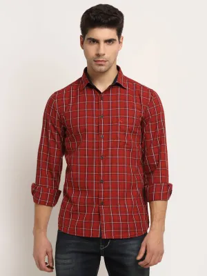 Men Cotton Checkered Maroon Full Sleeve Casual Shirt for Men with Pocket