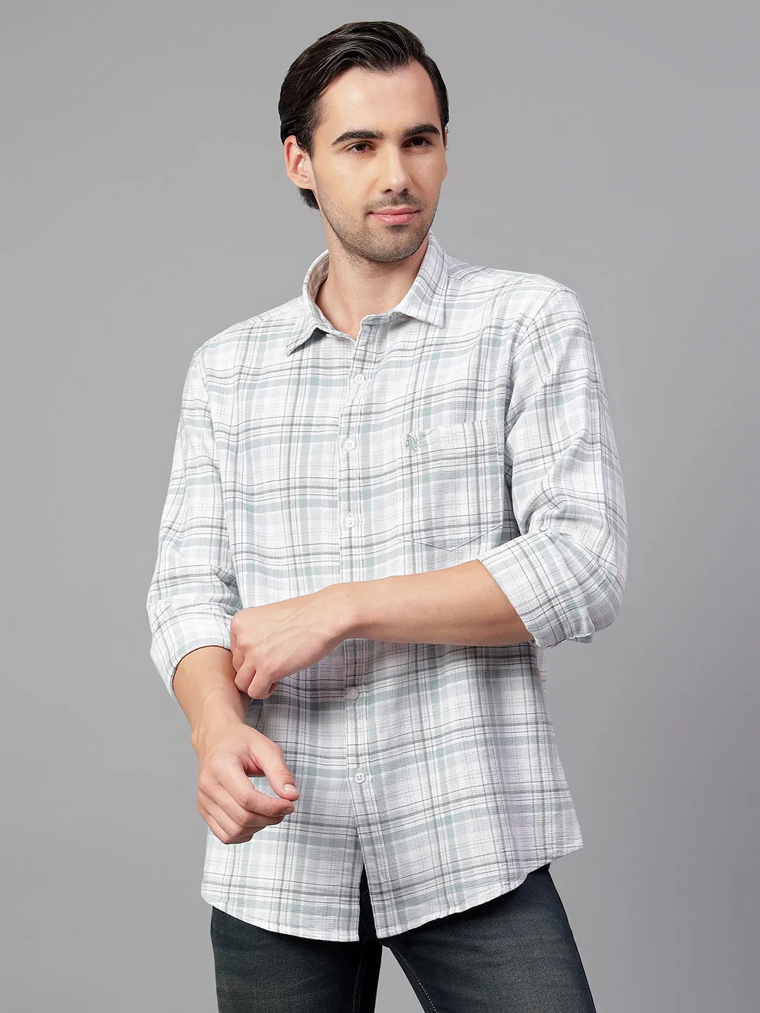 Men's Blue Checked Full Sleeve Casual Shirt