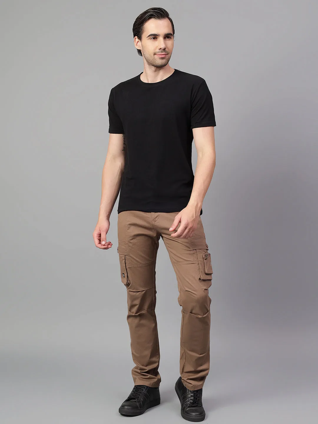 Men's Brown Solid Full Length Cargo